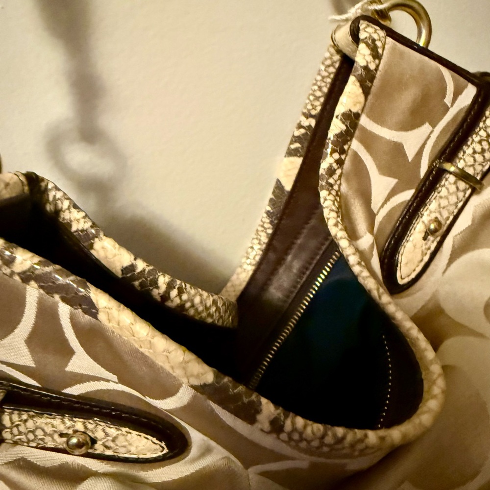 Coach Signature Jacquard Hobo Shoulder Bag w/ Snakeskin Trim - Picture 10 of 15